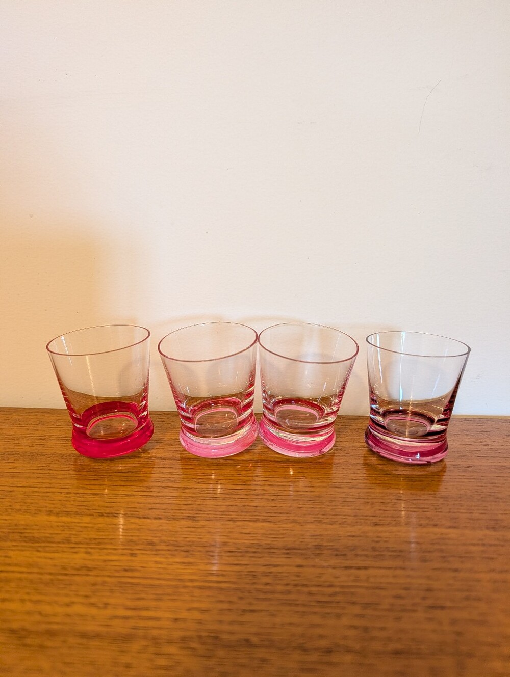 Rare Vintage MCM Mid Century Modern Pink Sommerso Blown Glass Rocking Shot Glass